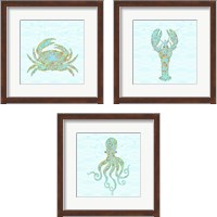 Framed Aqua Sealife 3 Piece Framed Art Print Set