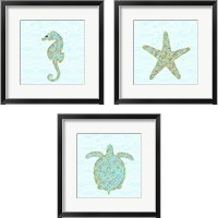 Framed Aqua Sealife 3 Piece Framed Art Print Set