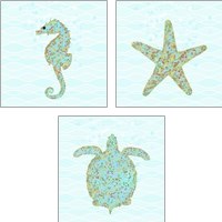 Framed 'Aqua Sealife 3 Piece Art Print Set' border=