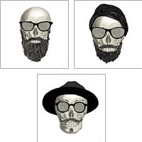 Framed 'Hipster Skull 3 Piece Art Print Set' border=