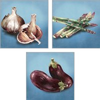 Framed Veggie on Blue 3 Piece Art Print Set