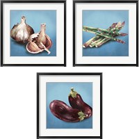 Framed Veggie on Blue 3 Piece Framed Art Print Set