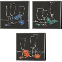 Framed 'Wine Glasses on Black 3 Piece Canvas Print Set' border=