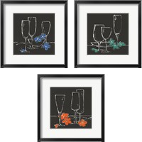 Framed Wine Glasses on Black 3 Piece Framed Art Print Set