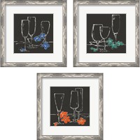 Framed 'Wine Glasses on Black 3 Piece Framed Art Print Set' border=