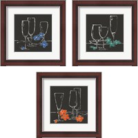 Framed 'Wine Glasses on Black 3 Piece Framed Art Print Set' border=