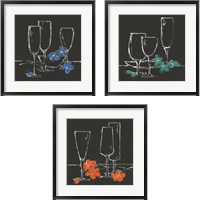 Framed 'Wine Glasses on Black 3 Piece Framed Art Print Set' border=