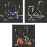 Framed 'Wine Glasses on Black 3 Piece Art Print Set' border=