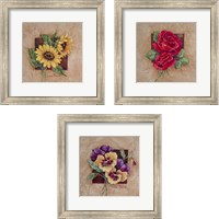 Framed 'Floral Squares 3 Piece Framed Art Print Set' border=