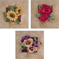 Framed 'Floral Squares 3 Piece Art Print Set' border=