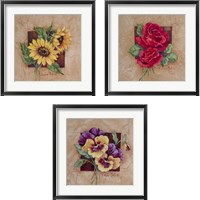 Framed 'Floral Squares 3 Piece Framed Art Print Set' border=
