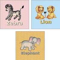 Framed 'Cute Baby Animal 3 Piece Art Print Set' border=