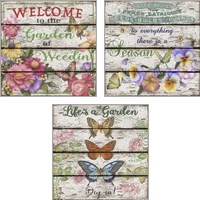 Framed 'Country Garden Sign 3 Piece Art Print Set' border=