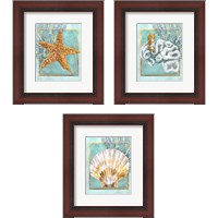 Framed 'Coral and Seahorse 3 Piece Framed Art Print Set' border=