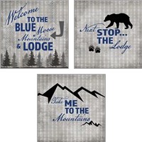 Framed 'Blue Bear Lodge Sign 3 Piece Art Print Set' border=