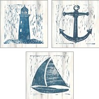 Framed Nautical Collage On White Wood 3 Piece Art Print Set