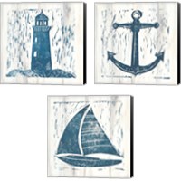 Framed Nautical Collage On White Wood 3 Piece Canvas Print Set