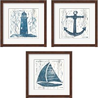 Framed 'Nautical Collage On White Wood 3 Piece Framed Art Print Set' border=