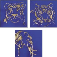Framed Gilded Animal Blue 3 Piece Art Print Set