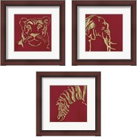 Framed 'Gilded Animal Red 3 Piece Framed Art Print Set' border=