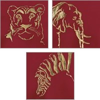 Framed 'Gilded Animal Red 3 Piece Art Print Set' border=