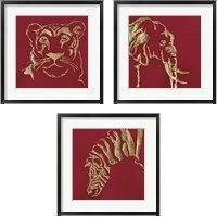 Framed 'Gilded Animal Red 3 Piece Framed Art Print Set' border=