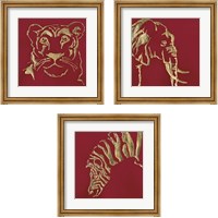Framed 'Gilded Animal Red 3 Piece Framed Art Print Set' border=