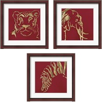 Framed 'Gilded Animal Red 3 Piece Framed Art Print Set' border=