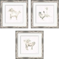 Framed 'Farm Friends Neutral 3 Piece Framed Art Print Set' border=
