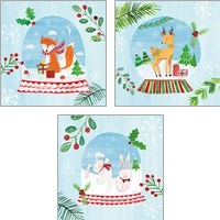 Framed 'Snow Globe Animals 3 Piece Art Print Set' border=