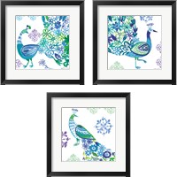 Framed Jewel Peacocks 3 Piece Framed Art Print Set