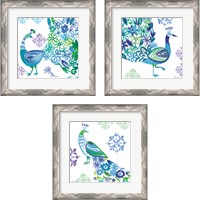 Framed 'Jewel Peacocks 3 Piece Framed Art Print Set' border=