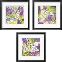 Framed 'Bright Life Purple Yellow 3 Piece Framed Art Print Set' border=