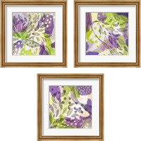 Framed 'Bright Life Purple Yellow 3 Piece Framed Art Print Set' border=