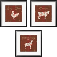 Framed 'Farm Patchwork Red 3 Piece Framed Art Print Set' border=