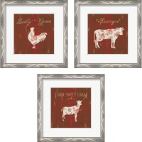Framed 'Farm Patchwork Red 3 Piece Framed Art Print Set' border=