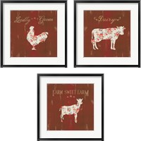 Framed 'Farm Patchwork Red 3 Piece Framed Art Print Set' border=