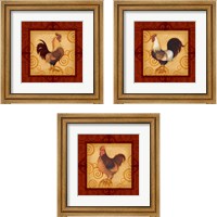 Framed 'Decorative Rooster 3 Piece Framed Art Print Set' border=
