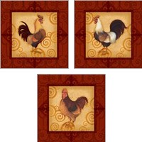 Framed 'Decorative Rooster 3 Piece Art Print Set' border=