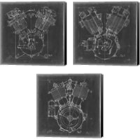 Framed 'Motorcycle Engine Blueprint 3 Piece Canvas Print Set' border=