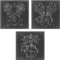 Framed Motorcycle Engine Blueprint 3 Piece Art Print Set