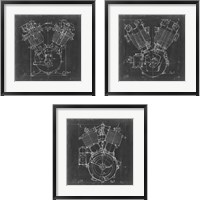 Framed 'Motorcycle Engine Blueprint 3 Piece Framed Art Print Set' border=