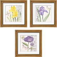 Framed 'Flowers & Lace 3 Piece Framed Art Print Set' border=