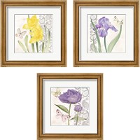 Framed 'Flowers & Lace 3 Piece Framed Art Print Set' border=