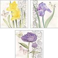Framed 'Flowers & Lace 3 Piece Art Print Set' border=
