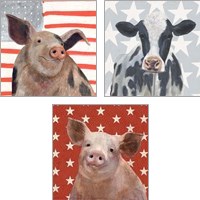 Framed 'Patriotic Farm 3 Piece Art Print Set' border=