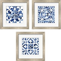 Framed 'Cobalt Tile 3 Piece Framed Art Print Set' border=