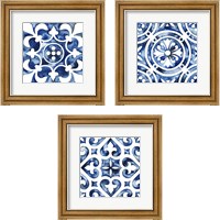 Framed 'Cobalt Tile 3 Piece Framed Art Print Set' border=