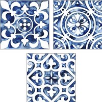 Framed 'Cobalt Tile 3 Piece Art Print Set' border=