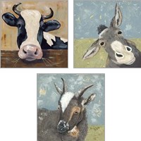 Framed 'Farm Life Animal 3 Piece Art Print Set' border=